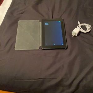 Amazon Fire tablet, case, and charger